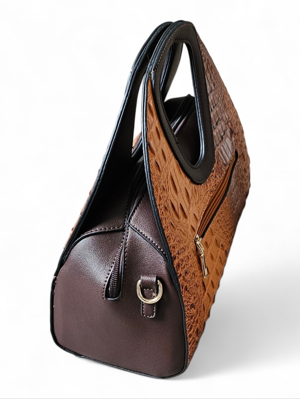 Brahmin Two-Tone Brown & Tan Croc-Embossed Top-Handle Bag - Picture 5 of 12